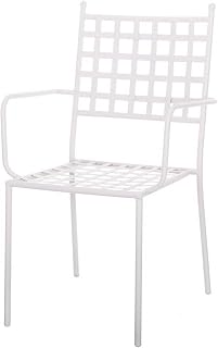 LOLAhome Silla de jardín Cartago Blanco | Estilo Hierro Forjado | Contract, Resistentes y Duraderas | Apilable y con Brazos | 56x61x90 cm | para Exterior, jardín, terraza | Cartago