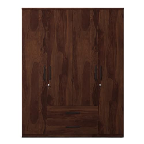 Image of Spacewood Lauren Wardrobe | 3 Year Warranty | Almirah, Cupboard, Almari, 4 Door Wardrobe, 4 Drawer (2 Lock Drawer) and 2 Hanging Space & 1 Internal Locker|Engineered Wood| Sheesham