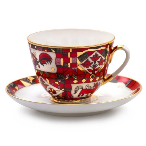 Imperial / Lomonosov Porcelain 'Red Steed' Teacup W/ Saucer #TOP29