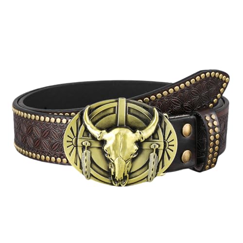 Ceinture western au motif bovin avec relief et boucle sculptée haut de gamme 38 mm