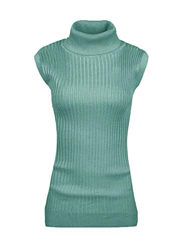Image of v28 Women Sleeveless High Neck Turtleneck Stretchable Knit Sweater Top