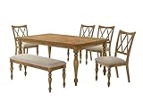 Huntington 6-Piece Transitional Dining Set with 72' Rectangle Table, 4 Chairs & 1 Bench, Seats Up to 6 People, Natural Wood Grain Finish, Perfect for Dining Room, or Kitchen, Antique Natural Oak