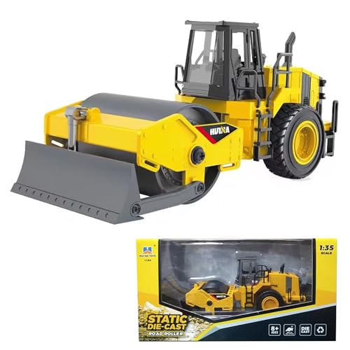 Qcar 1/35 Scale Metal Large Road Roller Toy, Metal Construction Vehicles Model Toy, Outdoor Sandbox Car Toys, Birthday Gift Toddler Boy Kid Child