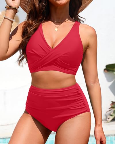 Image of Yonique High Waisted Two Piece Swimsuit-Womens Bikini Set Tummy Control Bathing Suit Modest Full Coverage Bikini 2025