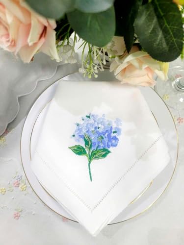 Set de 6 servilletas bordadas azul hortensia miniatura 7