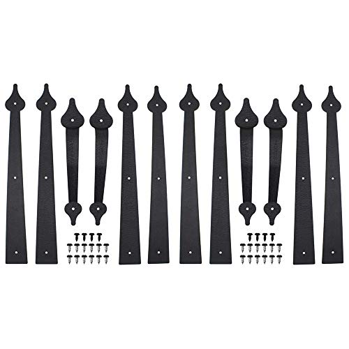 WINSOON Decorative Metal Garage Door Hardware - Screw-in Carriage House Accents, Dummy Hinges, Handles - Black Steel Barn Gate Decor Kit for 2 Car by WINSOON - Used condition - US$31.49
