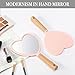 YEAKE Hand Held Mirror with Handle for Makeup,Small Cute Wood Hand Mirror for Shaving with Hole Hanging Single-Sided Portable Travel Vanity Mirror for Men&Women(Heart,Pink,1Pack)