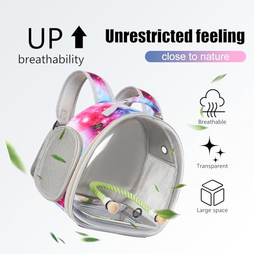 Image of Small Bird Travel Carrier Backpack for Parakeet, Budgies, Cockatiel, Conure, with Clear Windows, Galaxy Print