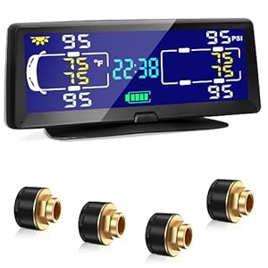 Tire Pressure Monitoring System(0~198PSI), Solar TPMS for RV Trailer Camper Motor Home Fifth Wheel with 4 Sensors,130ft Long Sensing Distance