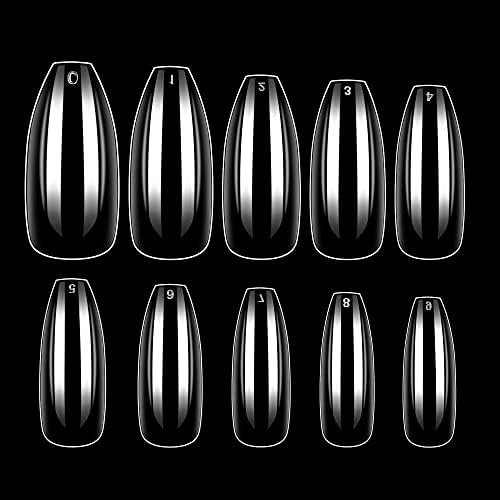Makartt Nail Tips,Long Coffin Nails,Clear,500pcs 10 Sizes,Full Cover,Press on Nails for Easy Nail Extension Manicure Fake Nails Acrylic Nails False Nails for Gel Polish Nail Art Nail Salon DIY Nails