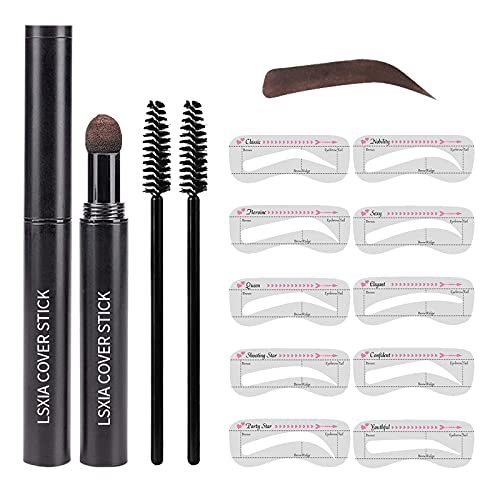 Brow Stamp and Eyebrow Stencil Kit, One Step Eyebrow Powder Eyebrow Shaping Kit - Eyebrow Stamp Waterproof & Natural Eye Brow Definer with 10 Brow Stencils for Women Eye Brown Makeup (Dark Brown)