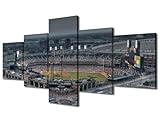 5 Pieces Michigan Detroit Baseball Stadium Black and White Wall Art Aerial View of Baseball Stadium Bathroom Decor Wall Art Baseball Stadium Sports Wall Decor for Bedroom Ready to Hang (50'Wx24'H)