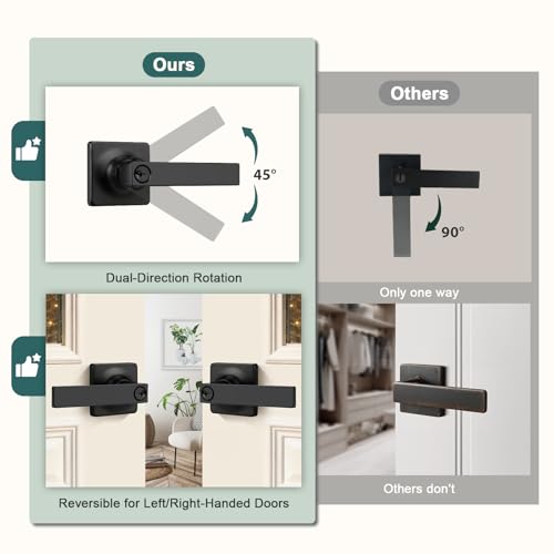 Image of GOBEKOR Keyed Alike Entry Door Handles with Lock and Keys, Matte Black Entry Door Lock Sets for Exterior & Interior Doors, Reversible Door Levers for Office & Home, 3 Pack