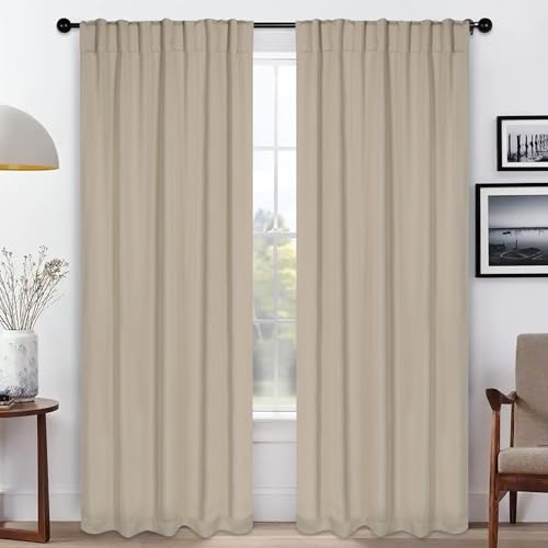 SUPERIOR Semi Blackout Curtains - Solid Color - 52" x 84" - Header with Backtabs - Thermal Insulated, Sun Blocking & Room Darkening Drapes for Bedroom, Living Room - Set of 2 Panels - Ivory