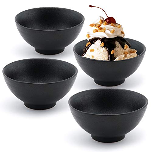 Happy Sales, Japanese Style Ceramic Rice Bowls, Soup, Cereal, Dessert Bowls 4 Pc (Black) #TOP29