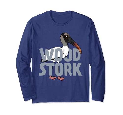 Cute Cartoon Jumbo Wood Stork Bird Species Name Long Sleeve T-Shirt