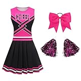 AGCOAH Women's Cheerleader Outfit Cheerleading Uniform Package Hip Skirt Adult Crop Top Cheer Outfit 4PC Pink...