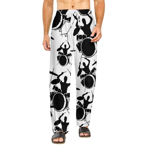 Drummer And Drums Men's Sleep Pant With Pockets Drawstring Pajama Lounge Pants PJ Bottoms For Women