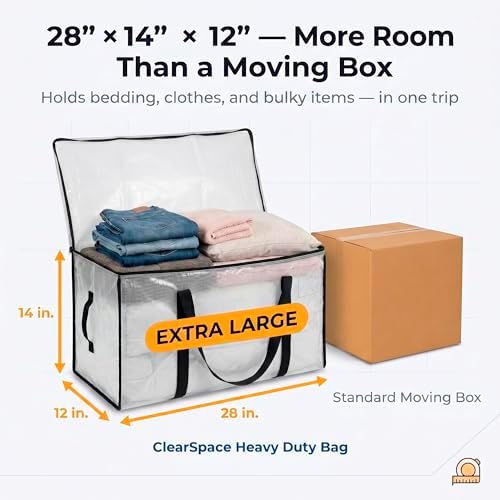 ClearSpace Oversized Moving Bags or Storage Bag β Large Moving Boxes with Backpack Straps, Zippers & Handles β Heavy-Duty Packing Bags, College Dorm, Christmas Decorations, 6 Pack - 4