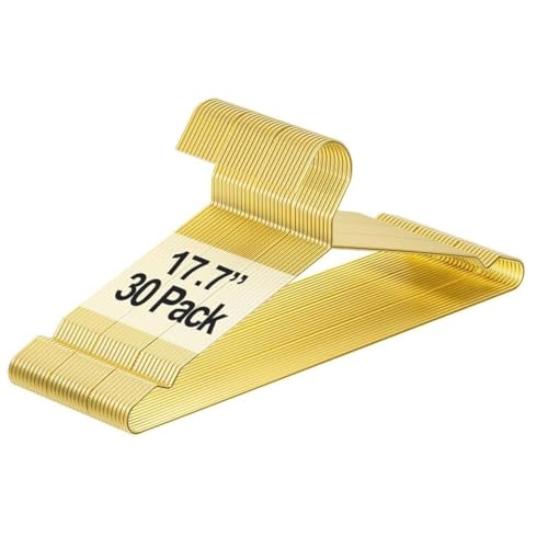 El Mejor Listado de Perchas para abrigos los 5 mejores. 49 SPECILITE Paquete de 30 Perchas de Metal Dorado de 17.7 Pulgadas con Muescas para Trajes Grandes, Camisas, Pantalones, Perchas de Abrigos Resistentes de 0.15 Pulgadas, Ahorro de...