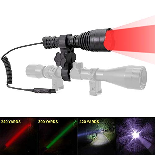 Odepro KL41Plus Hunting Flashlight Kit Coyote Hog Fox Predator Varmint Hunting Light Long Range Scope Mounted Night Hunting Light with Red Light Green Light White Light IR850 Light