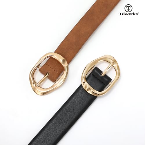Image of TRIWORKS 2 Pack Leather Belts for Women Fashion Waist Belt with Liquid Shapes Women Belt for Jeans Pants Dresses