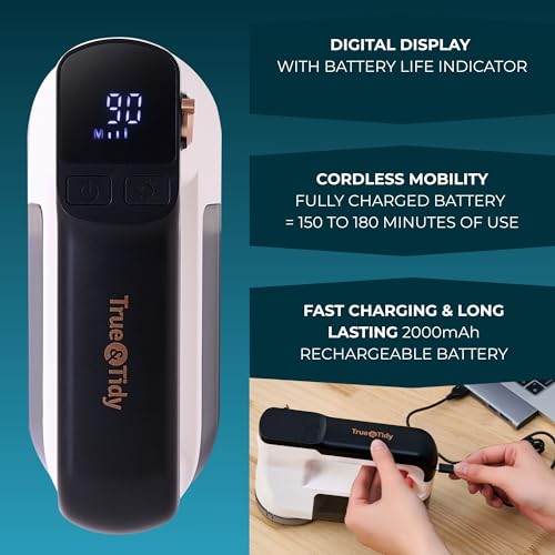 True & Tidy XL Rechargeable Fabric Shaver with Light, 6-Leaf Steel Blades, 3-Speed Motor, LED Digital Display, Lint Remover for Clothes, Furniture & Upholstery (White, Turbo) - Thumbnail 6