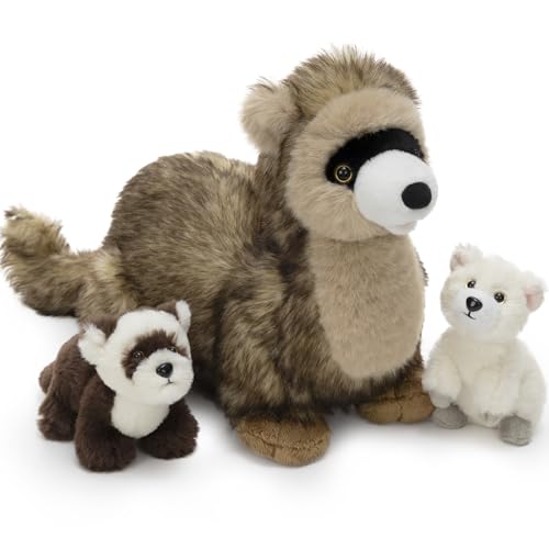 3Pcs Ferret Plush Toy, Mother Ferret Stuffed Animal with 2 Cute Stuffed Baby Ferrets Inside, 18" Snuggly Ferret Plushies for Kids, Christmas Birthday Gift
