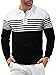 LUJENGEFA Long Sleeve Polo Shirts for Men Striped Casual Slim Fit Golf Polo Contrast Color Fall Winter Cotton T-Shirts Tops White+ Black L