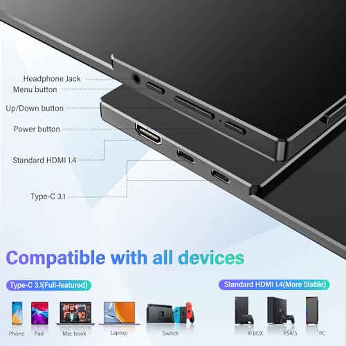 Image of InnoView 15.6'' Portable Monitor for Laptop Built-in 90 Adjustable Stand Without Bag FHD 1080P USB-C Travel Monitors HDR IPS Portable Laptop Monitor for MacBook PC Xbox PS4 /5 Switch