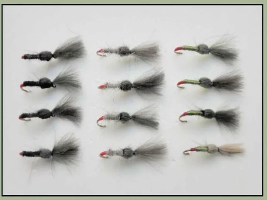 12 Shuttlecock, CDC Trout Flies, Olive, Black, Hares Ear Choice of sizes, Barbed or Barbless (Barbless, Mixed)