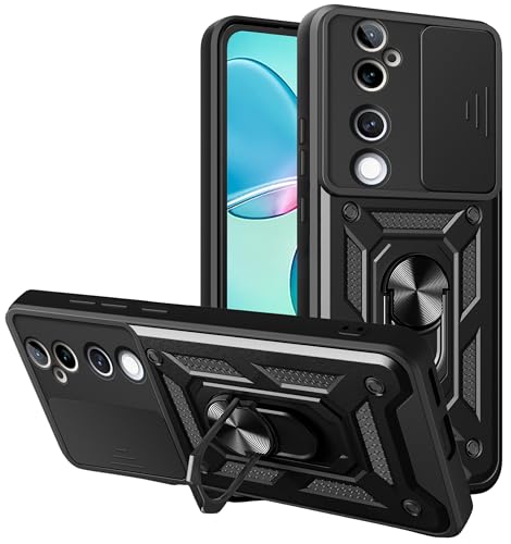 Image of SPAZY CASE Vivo V40 / V40 Pro 5G / T3 Ultra 5G Back Cover | Heavy Duty Hybrid Case with 360 Degree Rotating Finger Ring Holder + Slider Shutter Camera Protection Case - Black