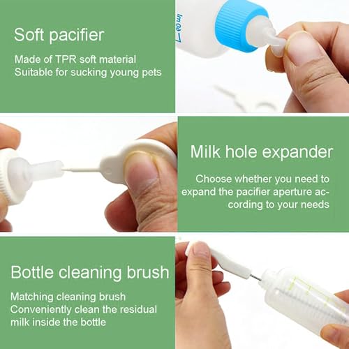 Aufzuchtflasche Katze, 60 ml katzenaufzuchtmilch Haustier Babyflasche Kit, Aufzuchtflasche Pet Milchflasche Haustier Babyflasche Kit mit Reinigungsbürste und Ersatznippeln für Kätzchen und Kleintiere