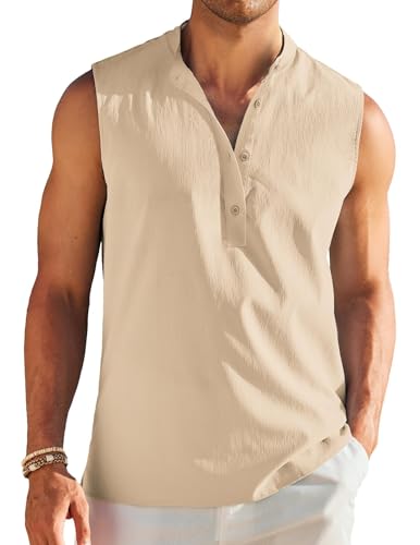 Débardeur Homme Sans Manches - T-shirt Henley Décontracté Pour Plage, été Et Tenue Quotidienne