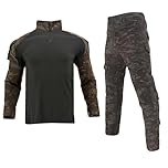 Men's Tactical Suit Combat Shirt and Pants Set Long Sleeve Rip-Stop Uniforms 1/4 Zip Airsoft Clothing War Game Army Military Paintball BDU Hunting Shooting Camo Gear