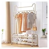 ZzERTE Kleiderständer, Kleiderstange Auf Rollen, Garderobenständer Mit Stabiler Kleiderstange, Mit Zwei Ebenen Aufbewahrungsregalen, Für Flur Schlafzimmer(80cm/31.5in)