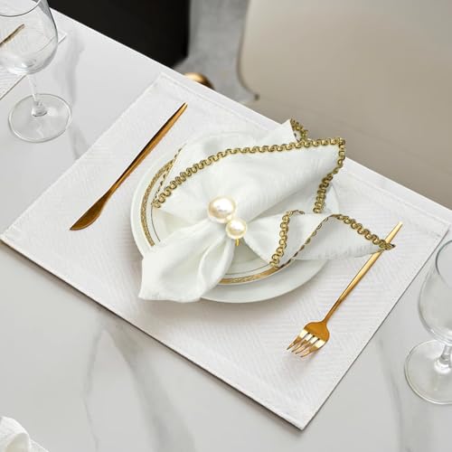 Napkin Rings - Pearl Gold Napkin Rings Set of 6 for Dinner Party Table Decor, Christmas Thanksgiving Fall Holiday Napkin Holder in Gift Box