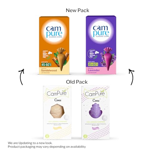 Image of CamPure Camphor Cone (1 Sandalwood + 1 Lavender) Pack Of 2-100% Organic | Air Freshener For Car, Wardrobe, Office Cabin's, Drawers, Travel Bag & Bathroom