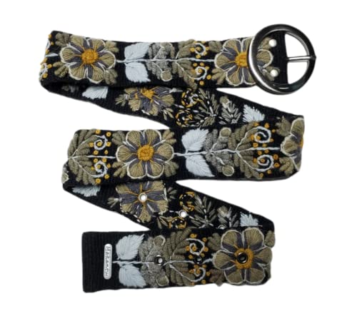 Embroidered Belt, Wool Peru Belt, Handmade Embroidery, Black Strap, Grey Beige Flower, Artistic Floral Ethnic Belt, Woman Gift, Xs, S, M, L, Xl #TOP15