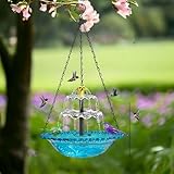Solar Springbrunnen Vogeltränke für den Außenbereich mit Metallketten zum Aufhängen, ABS-Konstruktion für Gartendekoration, lädt Vögel zum Baden und Singen EIN (Blau)