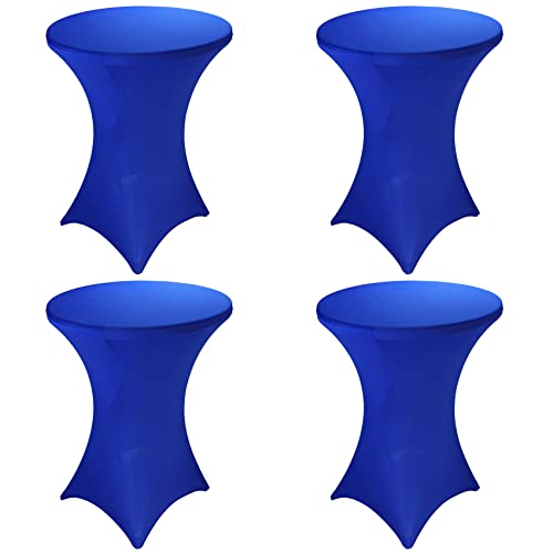 Image of 4 Pack 32x43 Inch Cocktail Table Cover Spandex Stretch Square Corners Tablecloth, Cocktail Round Table Cloth, Fitted High Top Table for Bar, Weddings, Birthday, Banquet, Outdoor Party (Royal Blue)