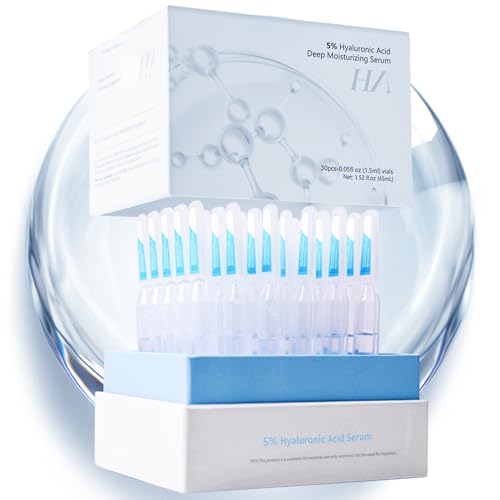 Hydrating Serum with 5% Hyaluronic Acid | Anti-Aging/Wrinkle & Skin Repair Serum for Sensitive Skin Face | Pre-Makeup Hydrating Facial Care | Single-Use Vials (1.2ml x 30)