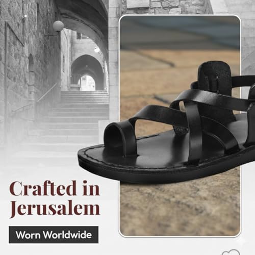 Image of Holy Land Market Men /Women Biblical Jesus Leather Sandals /Slides From Jerusalem (Jesus Style I)