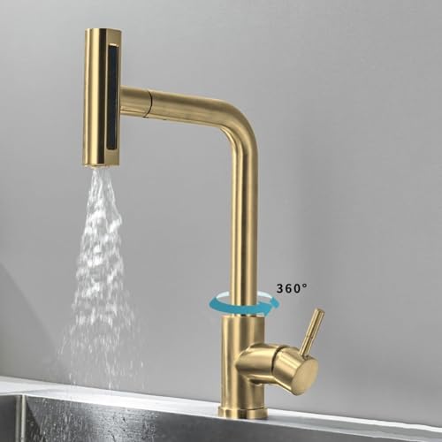 Grifo de cocina dorado antisalpicaduras con flujo cascada LWX 3