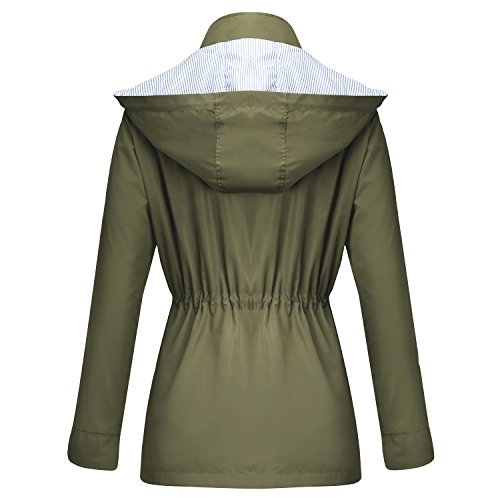 FISOUL Raincoats Waterproof Lightweight Rain Jacket Active Outdoor Hooded Women's Trench Coats Army Green
