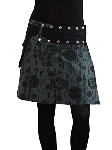 PUREWONDER Damen Wickelrock Rock mit Tasche Knöpfen sk117 Grau...