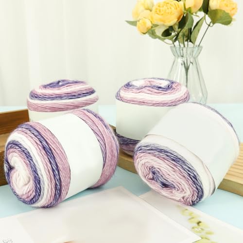 4 Pcs Ombre Yarn for Knitting Crocheting and Crafts DIY Flexible Soft Cotton Gradient Yarn for Making Blanket Scarf Shawl Sweater (Purple)