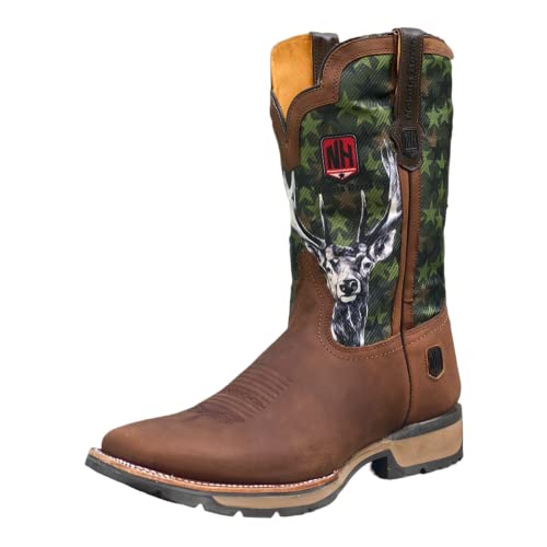 KING USA TEXAS Men's NK Hunter Shell Western Genuine Leather Square Toe Premium Boots for Hunt Rodeo Rancher Cowboy Work