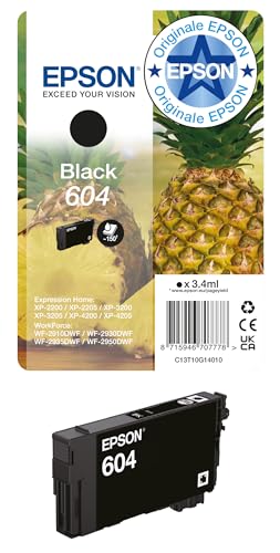 Epson 604 Serie Ananas Cartucce per Stampante Getto d'Inchiostro, Formato STD, Stampe Affidabili Casa e Ufficio, Confezione Retail, Confezione Singola 1 Colore, Nero 3.4 ml