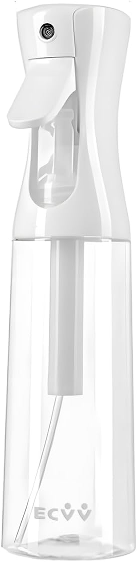 ECVV Continuous Spray Bottle Plastic Empty Hair Mist Sprayer Ultra Fine Water Mister for Hairstyling Cleaning Salons Plants Pet Care (300ml, Transparent White)